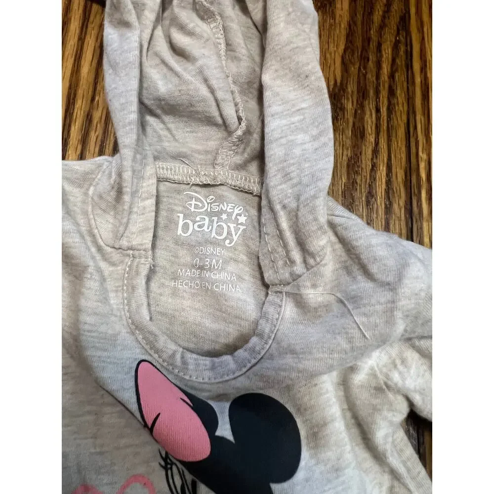 Disney Baby Minnie Mouse Long Sleeve Hooded Bodysuit sze 0-3 mo